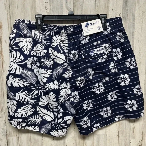 Trunks Surf & Swim Co. Swim Trunks Bathing Suit Mens XXL  Blue White Hawaiian - Picture 2 of 5